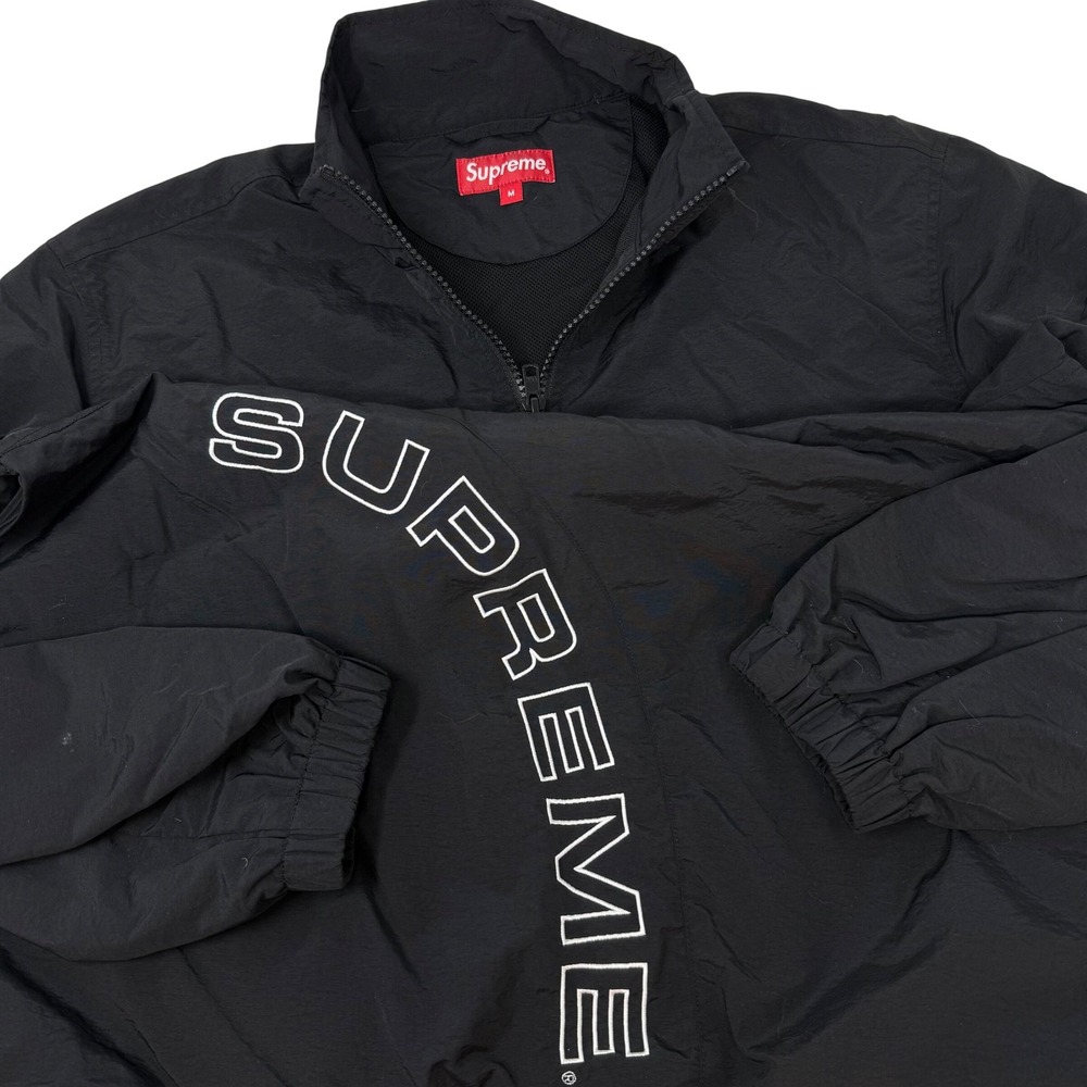 Supreme Curved Logo Half Zip Nylon Windbreaker Jacket Black Mens Medium